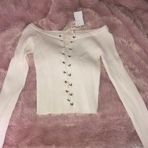 Ruby & Jenna white lace up shirt